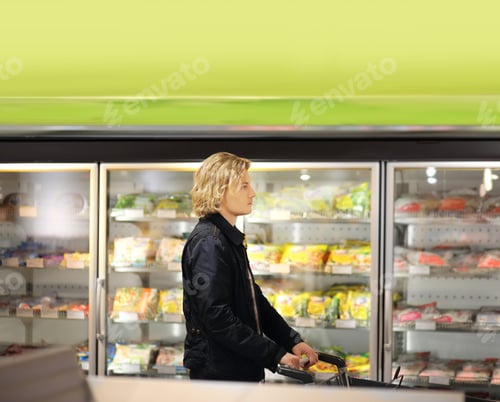 Preview: Man Choosing Frozen Food From A Supermarket Freezer