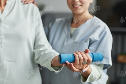 Preview: Senior Woman doing Physical Exercises Close Up