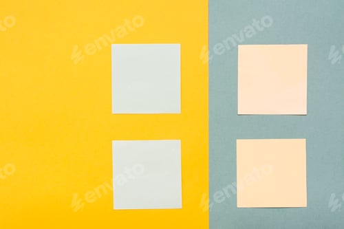 Preview: Sheets for notes on yellow and green backgrounds. Top View