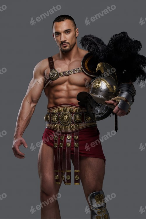 Preview: Gladiator with a stylish beard wears lightweight armor