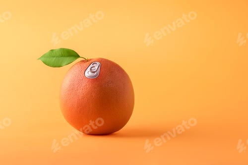 Preview: A orange with a ring pull on orange background with copy space. Creative concept summer.