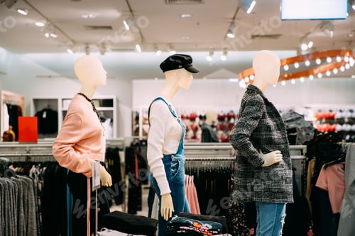 Preview: Mannequins Dressed In Female Woman Casual Clothes In Store Of Sh