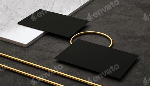 Preview: 3d render. Presentation of two elegant black business cards. Business card design template