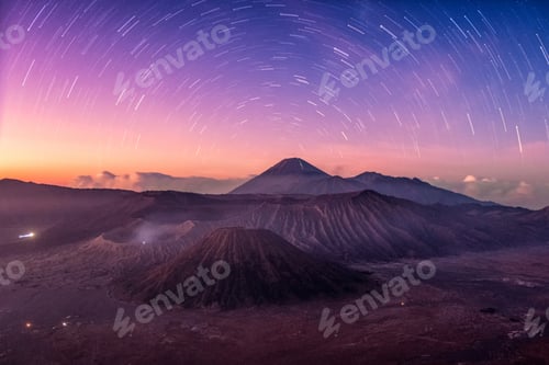 Preview: Mount active volcano, Batok, Bromo, Semeru with starry at dawn