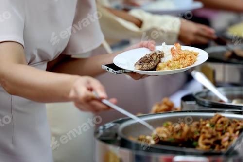 Preview: Food Buffet Catering Dining Eating Party Sharing Concept.people group catering buffet food indoor