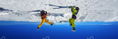 Preview: Upside Down Skiers on a Mountain Wide Banner
