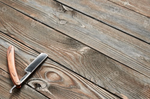 Preview: Vintage barber shop straight razor tool on wooden background