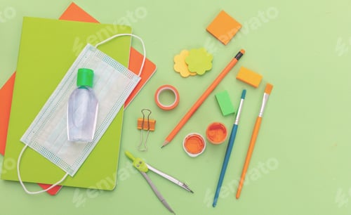 Preview: Medical protective mask, hand sanitizer gel and school supplies
