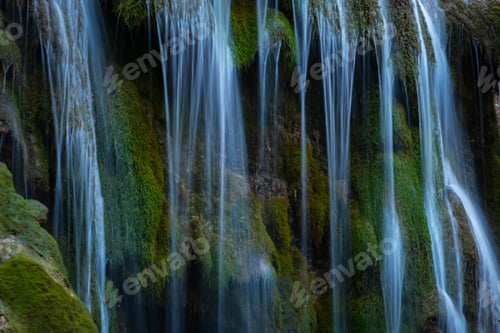 Preview: Waterfall texture. Background of the falling purest mountain water.