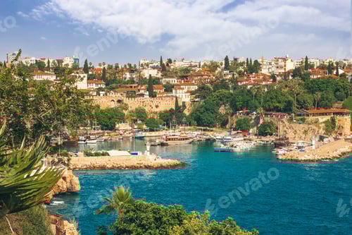 Preview: Panoramic view of Antalya Old Town port and Mediterranean Sea, Turkey