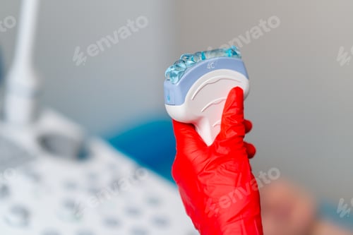 Preview: close-up the clinic gynecological office ultrasound machine with lubricant applied