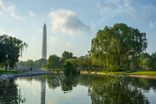 Preview: Washington Monument viewed above Constitution Gardens Pond on a bright spring morning
