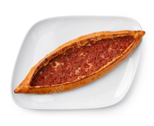 Preview: Turkish boat-shaped flatbread pide isolated on white
