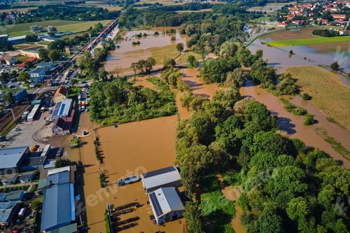 Preview: Flooded railway and industrial zone in small town