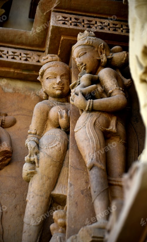 Preview: Stone carving sculptures Javari Temple, Khajuraho, a UNESCO world Heritage site, India.