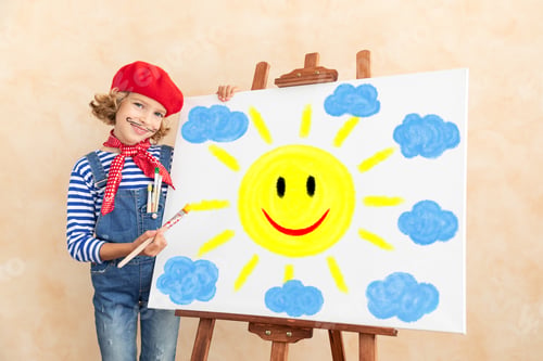 Preview: Artist child painting the picture on canvas