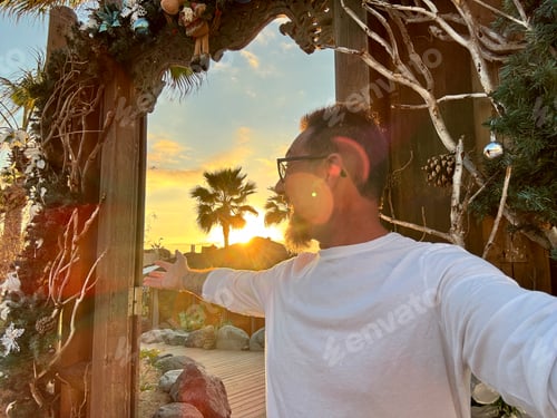 Preview: One joy tourist taking selfie picture to share on social media with phone mobile connection.