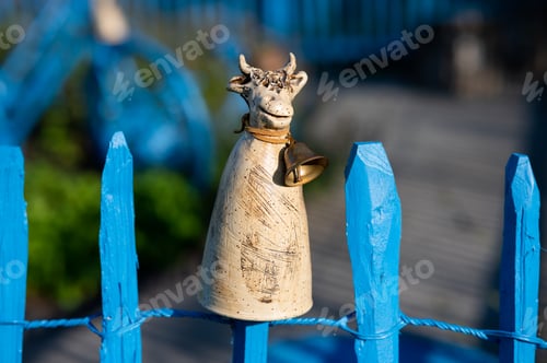 Preview: Bavarian alpine cow figurine with a bell