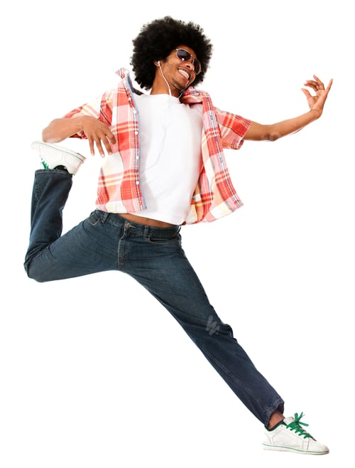 Preview: Funky Afro Man Wearing Earphones And Listening To Music - Isolated Over White
