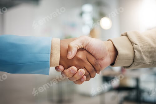 Preview: Business people, handshake and partnership in collaboration for trust, unity or teamwork at the off