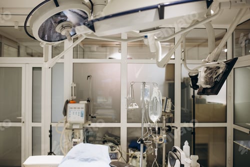 Preview: Modern equipment in operating room. Medical devices for neurosurgery. Background.