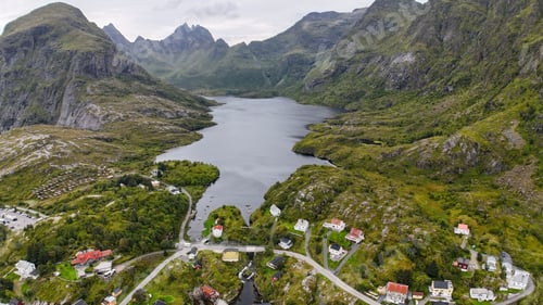 Preview: Aerial view of a village in Lofoten, Norway