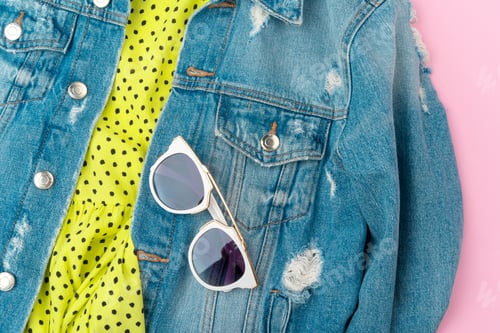 Preview: Denim Jacket with Yellow Dress and White Sunglasses