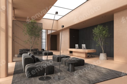 Preview: Modern style conceptual reception interior room 3d illustration