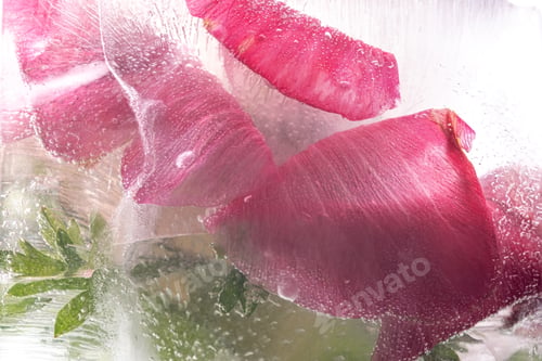 Vista previa: Transparent white ice with flowers frozen in it.
