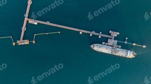 Preview: Aerial view oil and gas ship tanker vessel loading and unloading in oil terminal station refinery