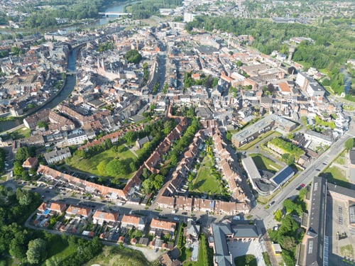 Preview: Bird's eye view of the cityscape of Dendermonde, Belgium on a sunny day