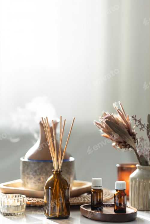 Preview: Spa composition with incense sticks, air humidifier and aroma oils.