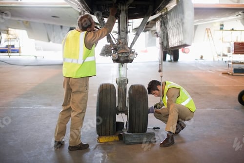 Preview: Aircraft workers checking wheels
