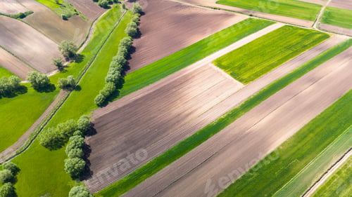 Preview: Colorful countryside and farmlands in Ponidzie region of Poland. Aerial drone view