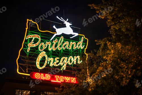 Preview: Neon sign for Old Town, Portland, Oregon, US