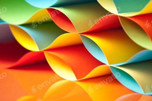 Preview: curved, colorful sheets paper with mirror reflexions