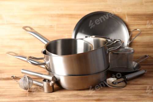 Preview: Kitchen utensil on wooden table, selective focus