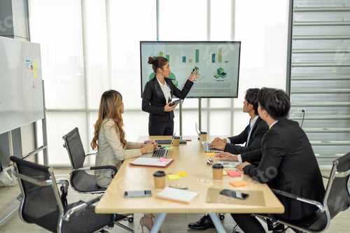 Preview: Employee meeting big screen tv presentation conference discussion brainstorming and working together