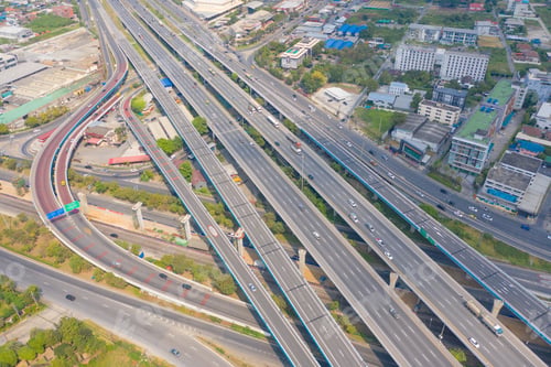 Preview: Cars driving on highway or motorway. Overpass bridge street roads in urban city town.