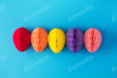 Preview: Bright and stylish colorful decorative Easter eggs on blue. Happy Easter