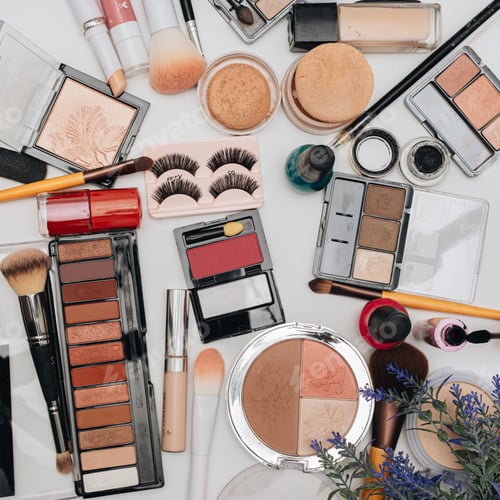 Preview: Makeup equipment and tools on white background