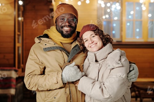 Preview: Happy young African American man embracing his pretty wife