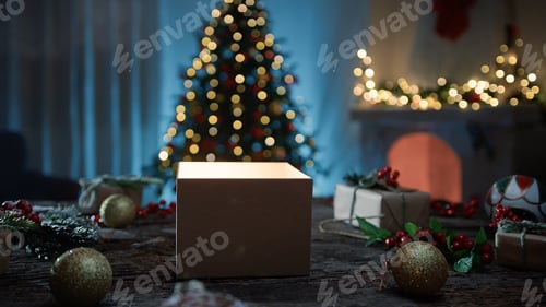 Preview: magic Christmas gift box on the table