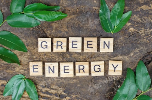 Preview: Green Energy inscription on wooden cubes. Green Energy words on old wooden background