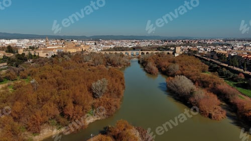 Preview: Aerial view of Mosque Cathedral of Cordoba, Roman bridge, Andalusia, Spain