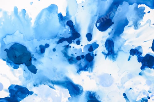 Preview: blue and light blue splashes of alcohol ink on white as abstract background