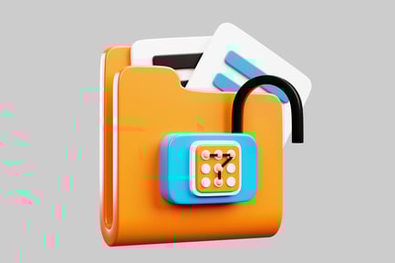 Vorschau: Orangefarbener Ordner mit Kombinationsschloss und Dokumenten.