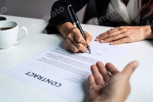 Preview: Young Businesswoman signing contract, Partnership Successful deal after meeting