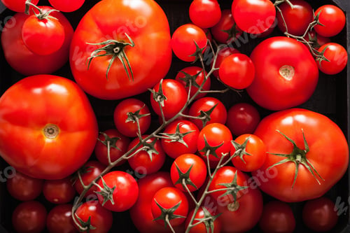 Preview: assorted tomatoes in wooden box
