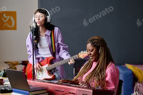 Preview: Girls recording song with musical instruments
